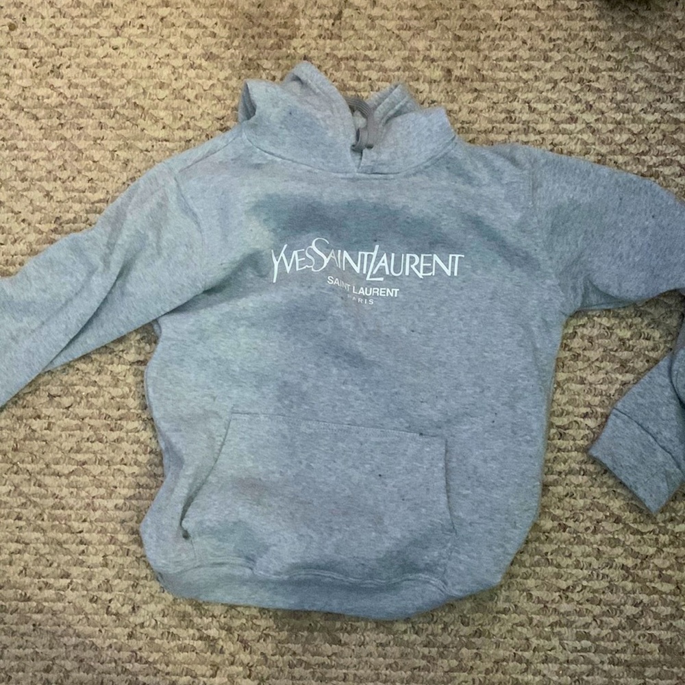 Yves Saint Laurent Paris Collection Grey Hoodie Sweater with White Logo